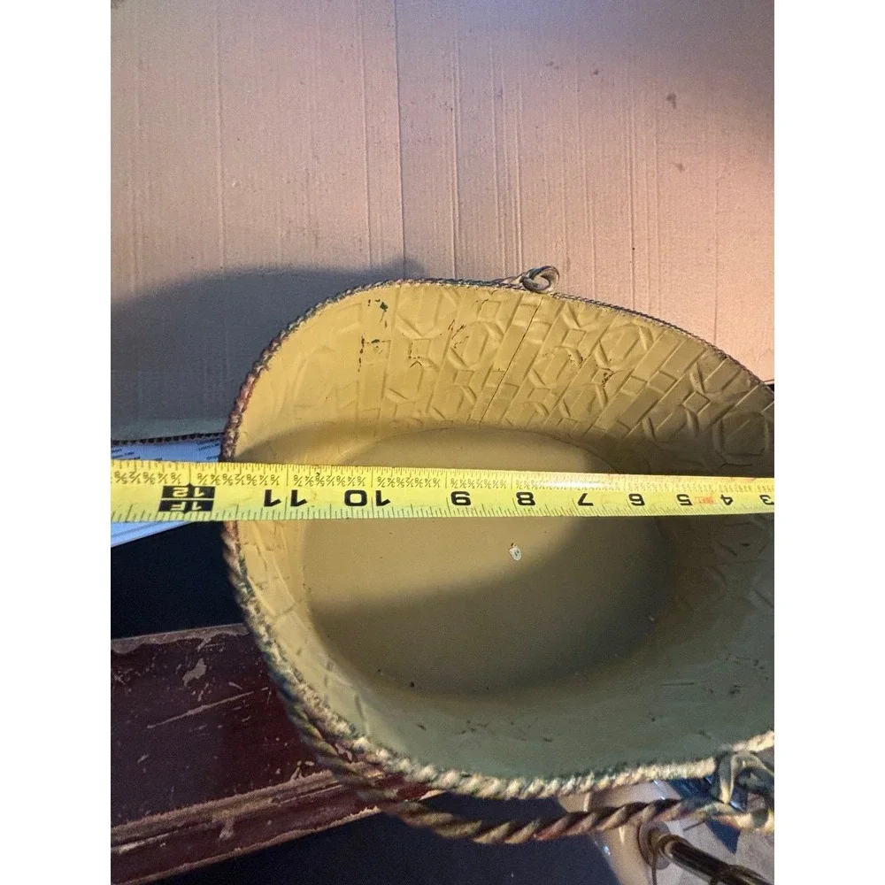 Vintage Metal Elephant with Palm Trees Decorative Oval Basket w/ Handles